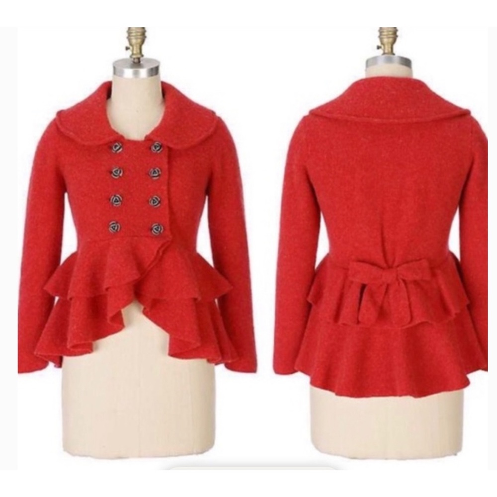 Anthropologie vintage Red Red Rose Sweatercoat By Charlie & Robin.